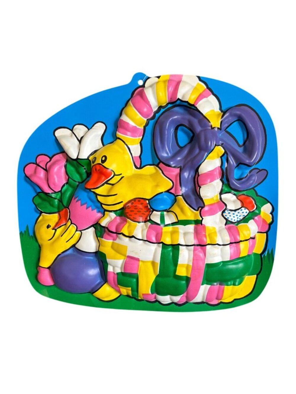 Vintage Easter Duck and Basket Vacuform Plastic Wall Decoration
